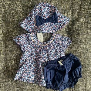 Janie & jack 3-6 month ditsy floral dress, hat and bloomers